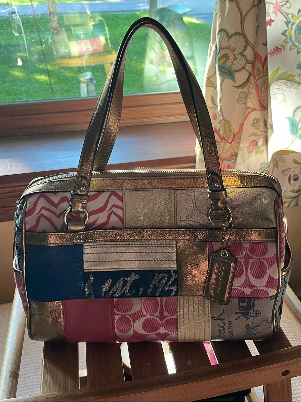 2011 COACH PINK & Gold HAMPTON PATCHWORK SATCHEL D1171-F17164: Lovely Condition!